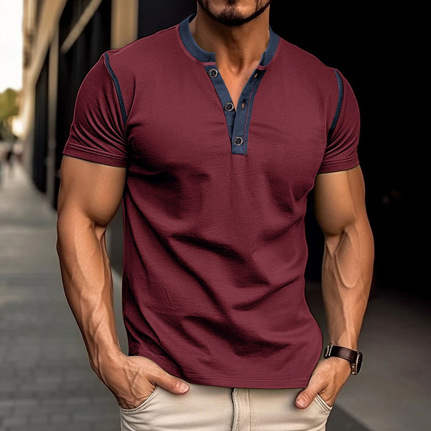 Short Sleeve Half-Button up T-shirt