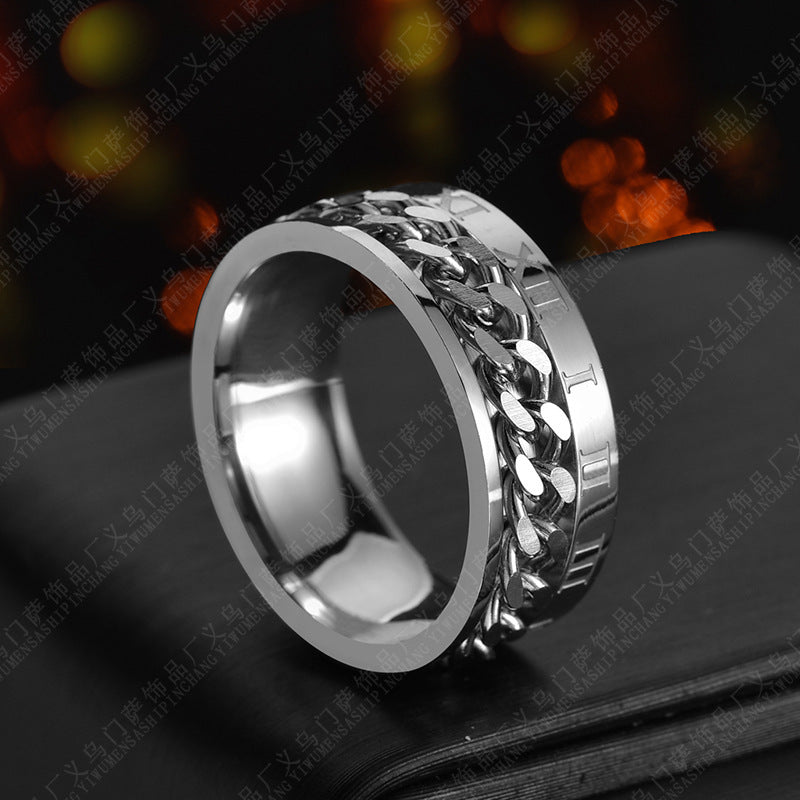 Stainless Steel Ring With Roman Numerals