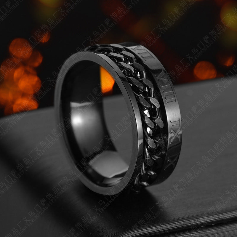 Stainless Steel Ring With Roman Numerals