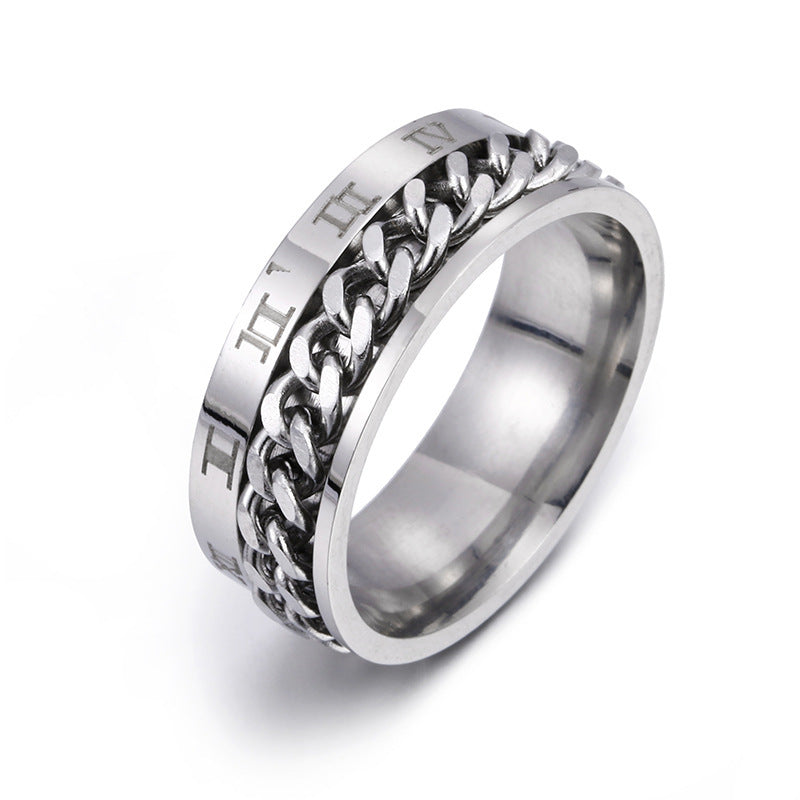 Stainless Steel Ring With Roman Numerals
